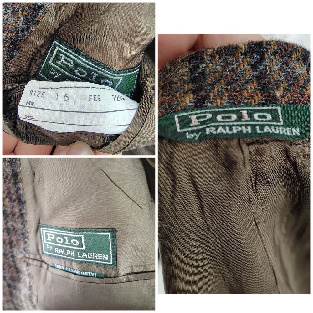Vintage Polo Ralph Lauren Wool Tweed Blazer Suede Elbow Patch 16 Fits like XS/S - Picture 5 of 16